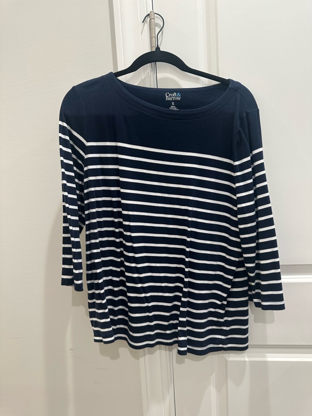 croft & barrow Navy and White Striped 3/4 Sleeve Tee